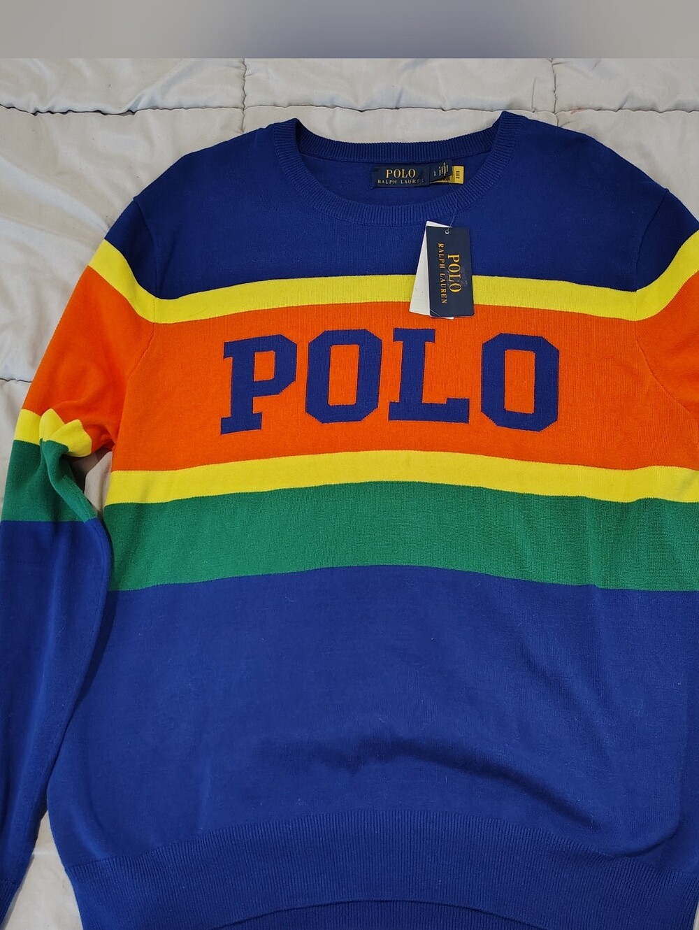 Polo Ralph Lauren Blue Multi-Stripe Crewneck Sweater Lightweight Size Large NWT